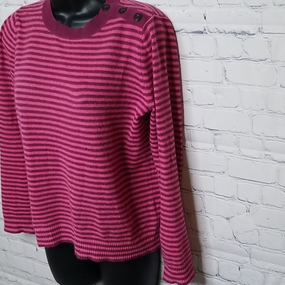 Garnet Hill cashmere pink striped sweater - Picture 3 of 8